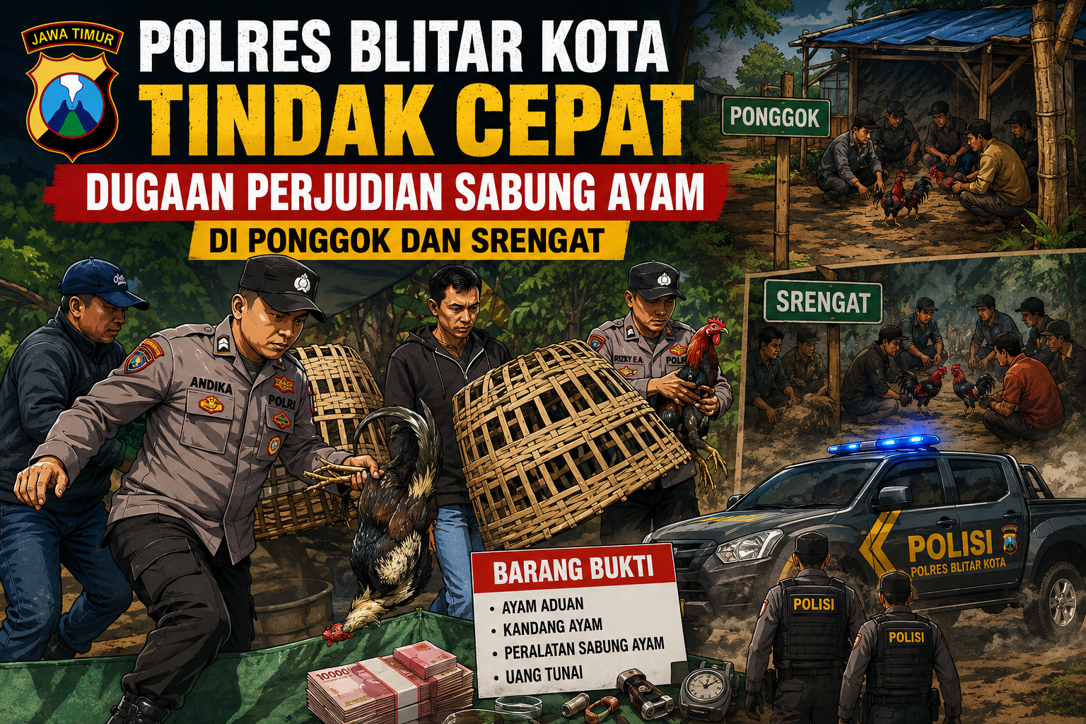 Polres Blitar Kota Tindak Cepat Dugaan Perjudian Sabung Ayam di Ponggok dan Srengat