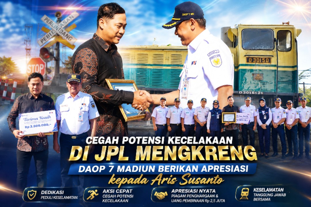 Cegah Potensi Kecelakaan di JPL Mengkreng, Daop 7 Madiun Berikan Apresiasi kepada Aris Susanto