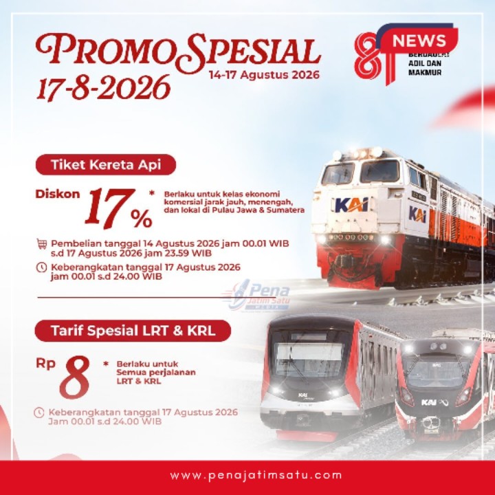 Semarak HUT ke-81 RI, KAI Daop 7 Madiun Hadirkan Diskon Tiket 17 Persen untuk KA Ekonomi Komersial