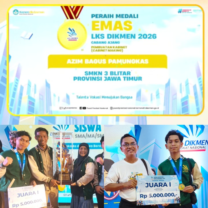 SMK Negeri 3 Blitar Cetak Juara Nasional, Azim Bagus Pamungkas Raih Emas di LKS Dikmen 2026